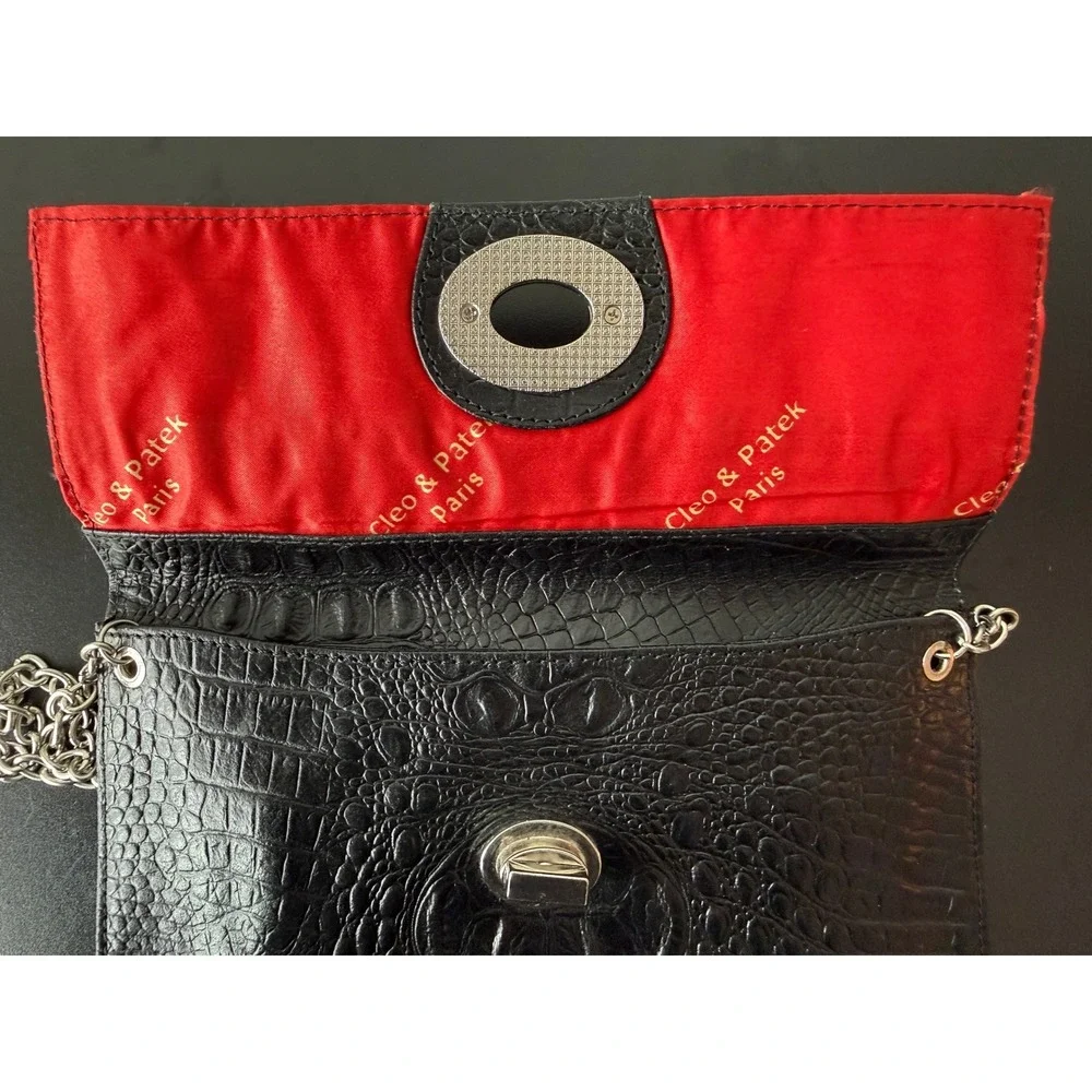 Cleo & Patek Paris Black Croc Embossed Leather Chain Clutch Shoulder Bag - Picture 12 of 13